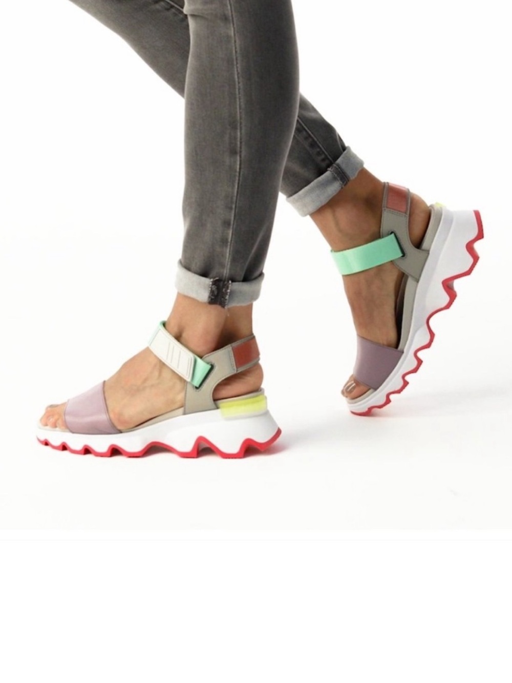 Sorel Dove Kinetic Platform Sandals Size 8 green red purple